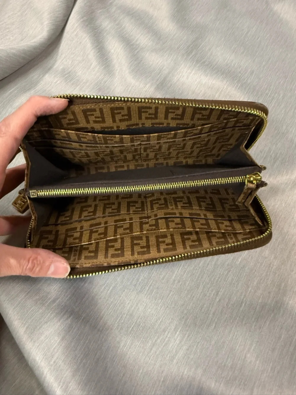 Fendi Brown Monogram Zip Wallet with Gold-Tone Logo Pull - Picture 5 of 6